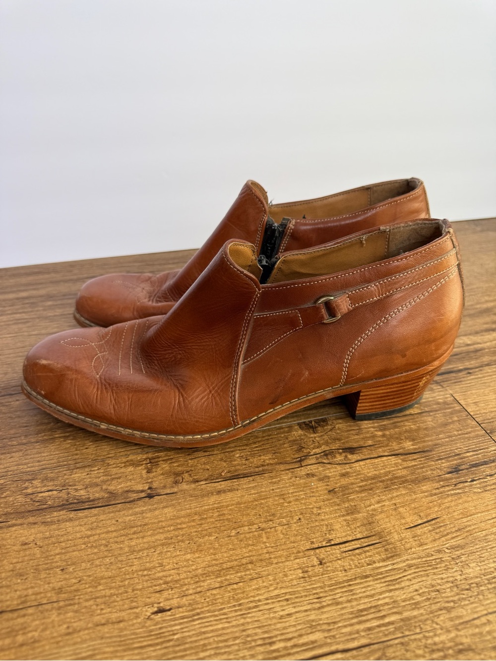 Vintage Agnew Leather Western Ankle Boots Side Zip Made In Canada Size 9.5